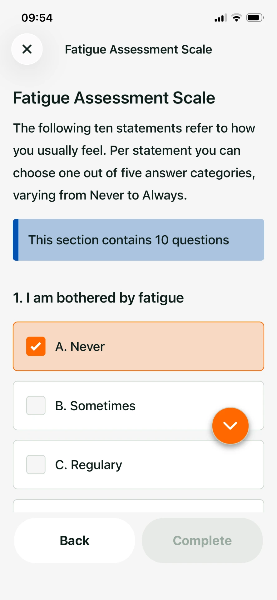 Vitala patient app: Validated questionnaires