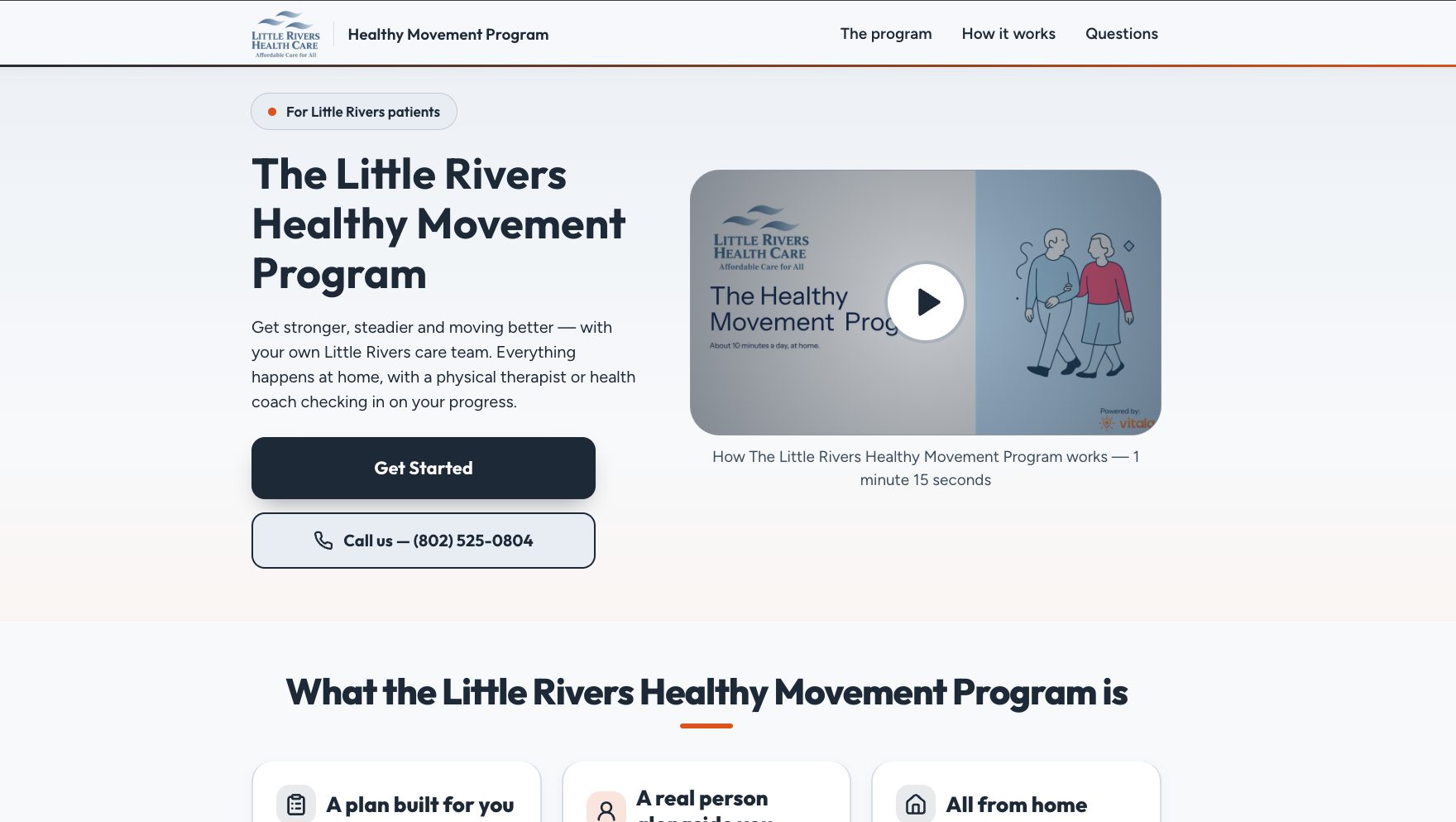 The Little Rivers Healthy Movement Program page built by Vitala
