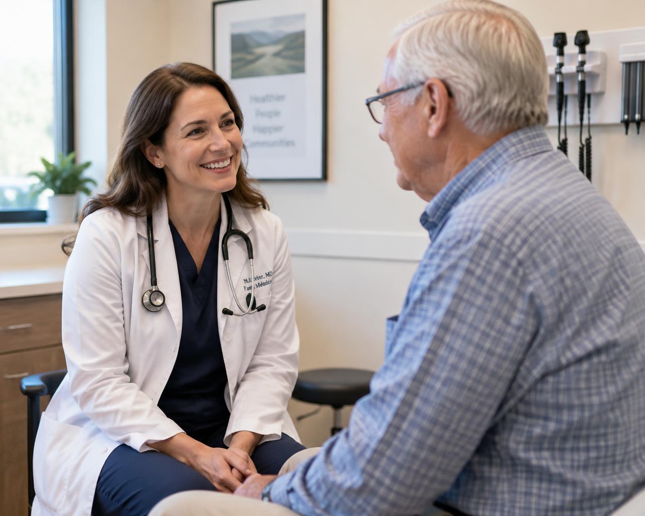 Physician talking with an older patient about the Healthy Movement Program