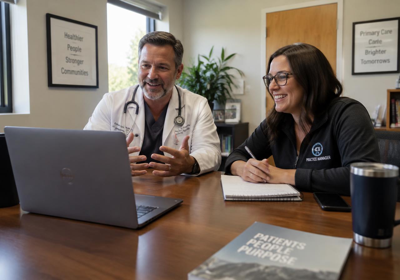 Clinic owner and practice manager in their onboarding meeting with Vitala